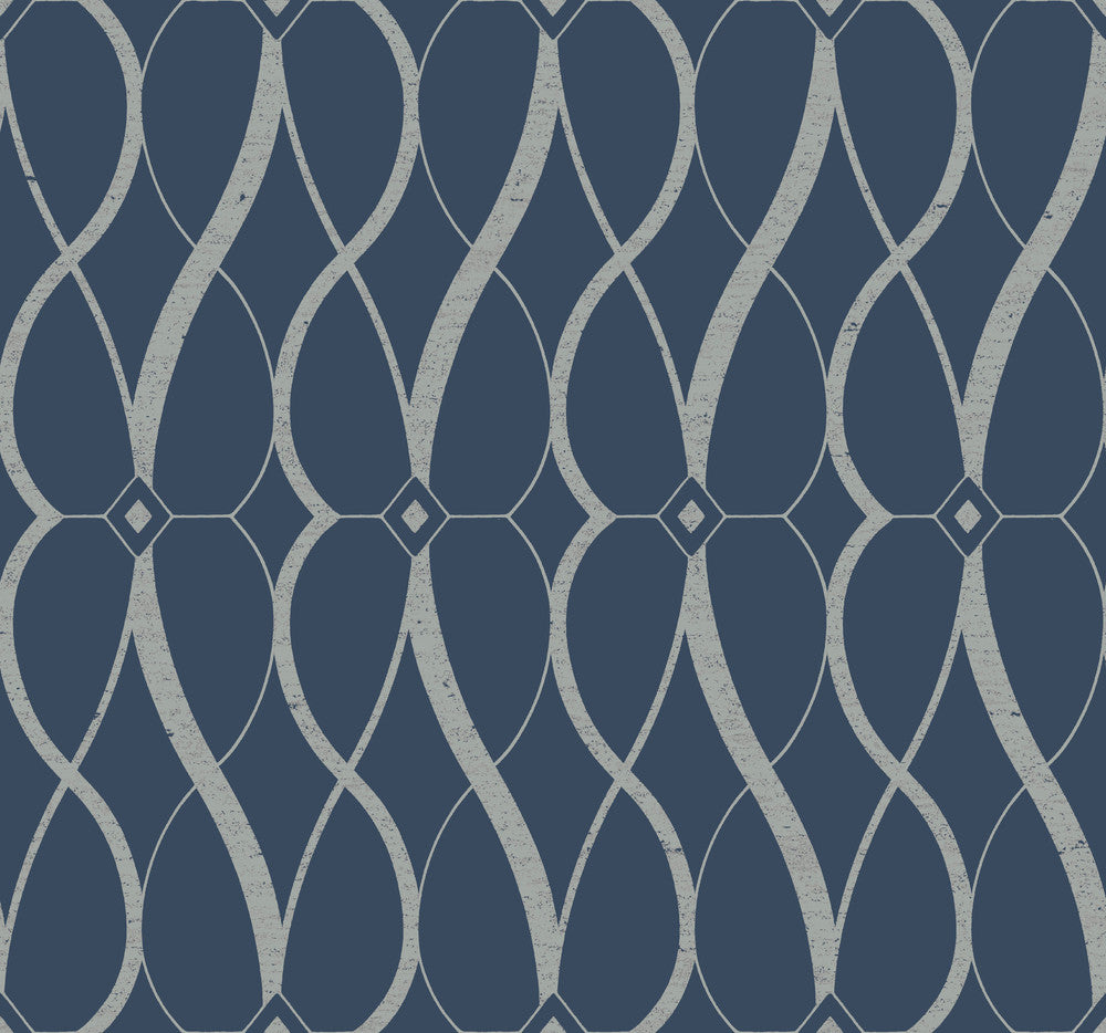 Graceful Geo Navy & Silver Wallpaper by Antonina Vella Antonina Vella Modern Metals Second Edition Covers about 60.5 square feet 27-in by 26.9-ft long roll Unpasted 25.2 - Fabric Carolina -