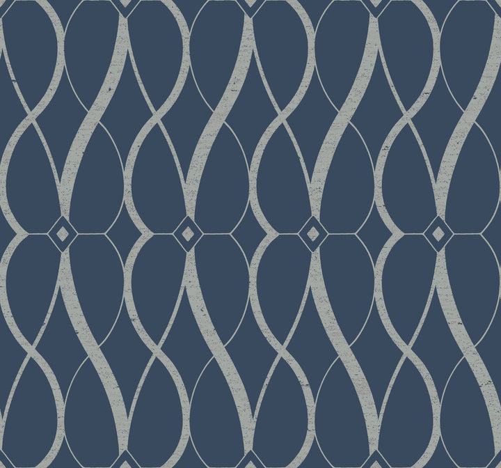 Graceful Geo Navy & Silver Wallpaper by Antonina Vella Antonina Vella Modern Metals Second Edition Covers about 60.5 square feet 27-in by 26.9-ft long roll Unpasted 25.2 - Fabric Carolina -
