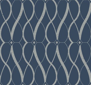 Graceful Geo Navy & Silver Wallpaper by Antonina Vella