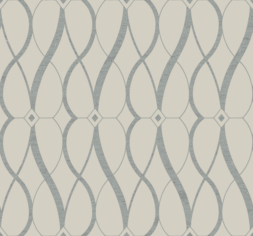 Graceful Geo Beige & Silver Wallpaper by Antonina Vella Antonina Vella Modern Metals Second Edition Covers about 60.5 square feet 27-in by 26.9-ft long roll Unpasted 25.2 - Fabric Carolina -