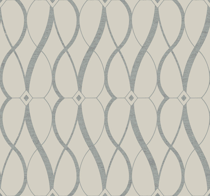 Graceful Geo Beige & Silver Wallpaper by Antonina Vella Antonina Vella Modern Metals Second Edition Covers about 60.5 square feet 27-in by 26.9-ft long roll Unpasted 25.2 - Fabric Carolina -