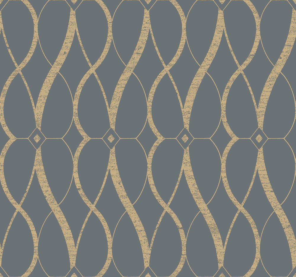 Graceful Geo Smoke & Gold Wallpaper by Antonina Vella Antonina Vella Modern Metals Second Edition Covers about 60.5 square feet 27-in by 26.9-ft long roll Unpasted 25.2 - Fabric Carolina -