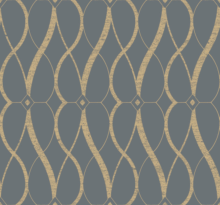 Graceful Geo Smoke & Gold Wallpaper by Antonina Vella Antonina Vella Modern Metals Second Edition Covers about 60.5 square feet 27-in by 26.9-ft long roll Unpasted 25.2 - Fabric Carolina -