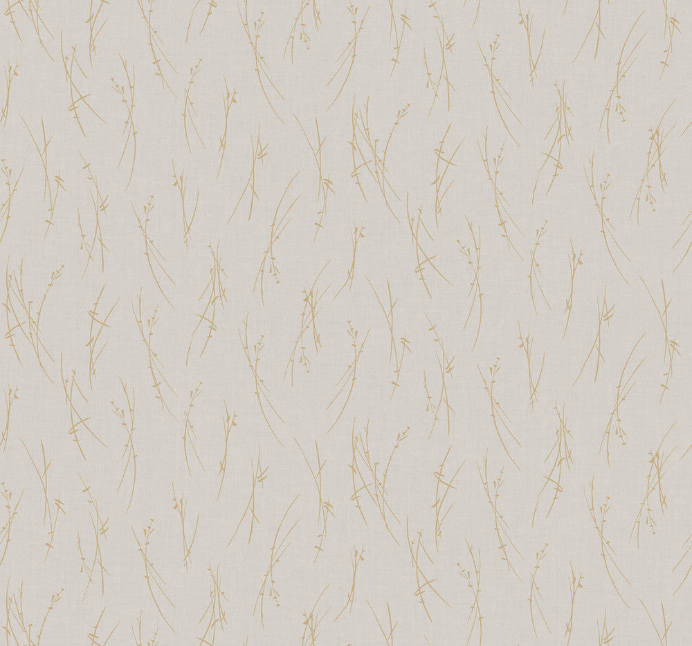 Sprigs Light Grey & Gold Wallpaper by Antonina Vella Antonina Vella Modern Metals Second Edition Covers about 60.5 square feet 27-in by 26.9-ft long roll Unpasted 12.6 - Fabric Carolina -