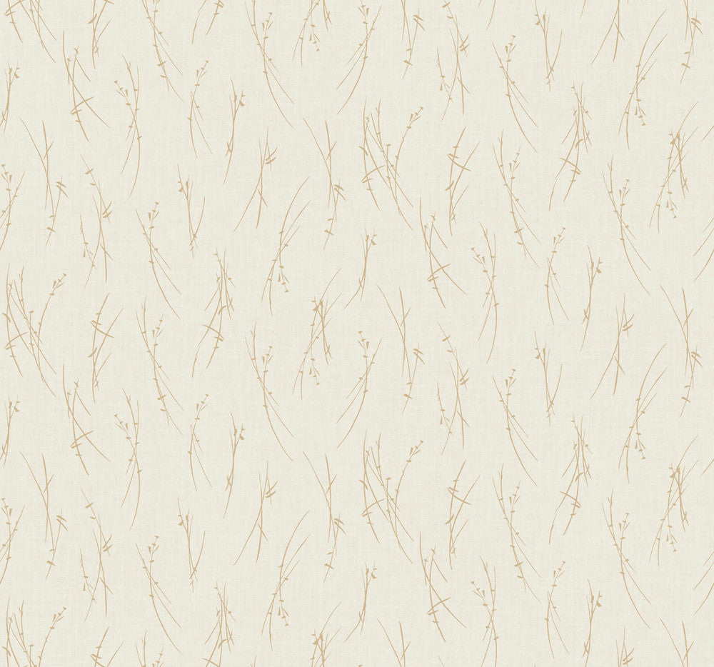 Sprigs Cream & Gold Wallpaper by Antonina Vella Antonina Vella Modern Metals Second Edition Covers about 60.5 square feet 27-in by 26.9-ft long roll Unpasted 12.6 - Fabric Carolina -