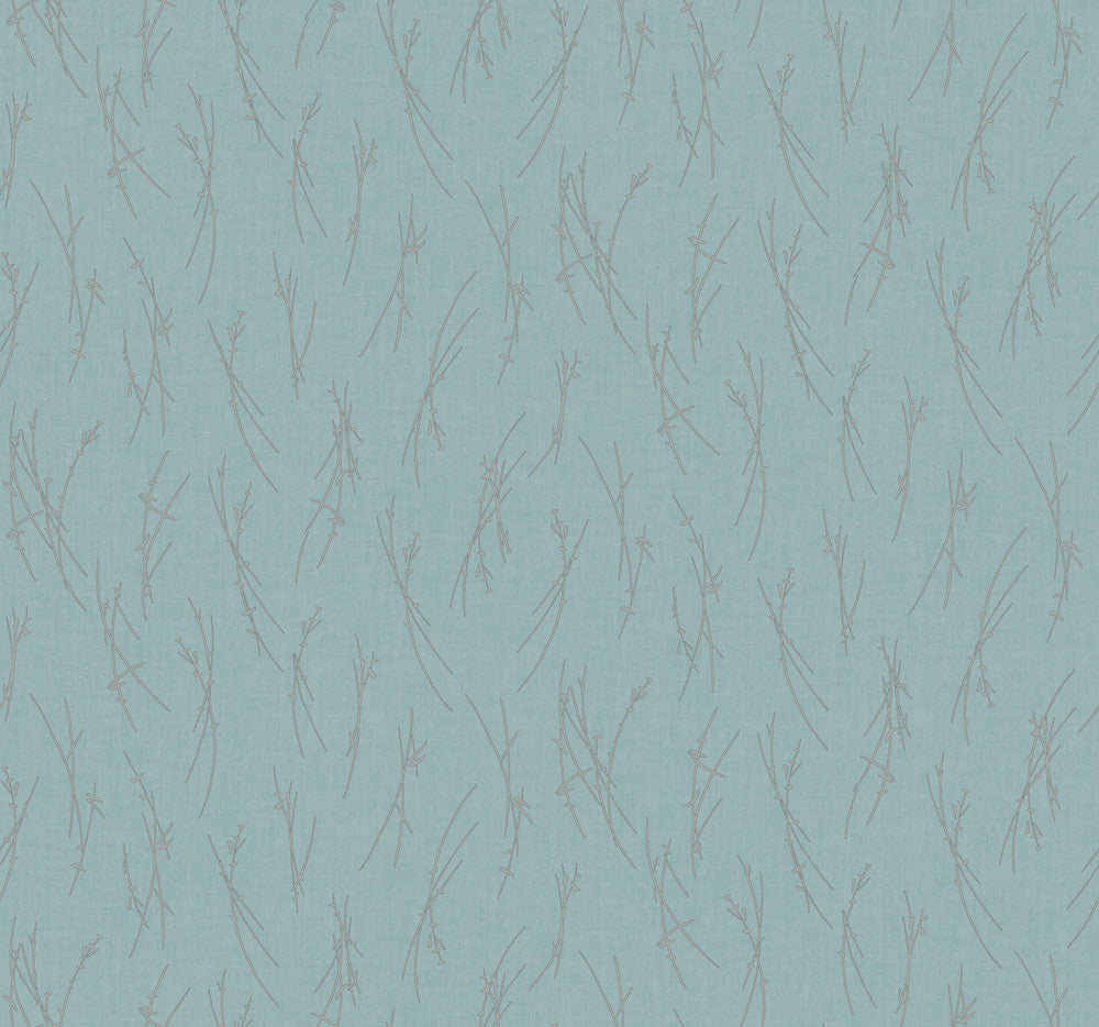 Sprigs Smokey Blue & Silver Wallpaper by Antonina Vella Antonina Vella Modern Metals Second Edition Covers about 60.5 square feet 27-in by 26.9-ft long roll Unpasted 12.6 - Fabric Carolina -