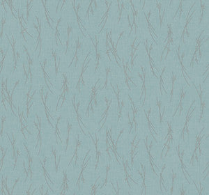 Sprigs Smokey Blue & Silver Wallpaper by Antonina Vella