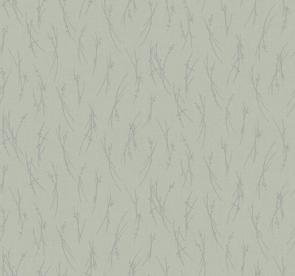 Sprigs Eucalyptus & Silver Wallpaper by Antonina Vella Antonina Vella Modern Metals Second Edition Covers about 60.5 square feet 27-in by 26.9-ft long roll Unpasted 12.6 - Fabric Carolina -