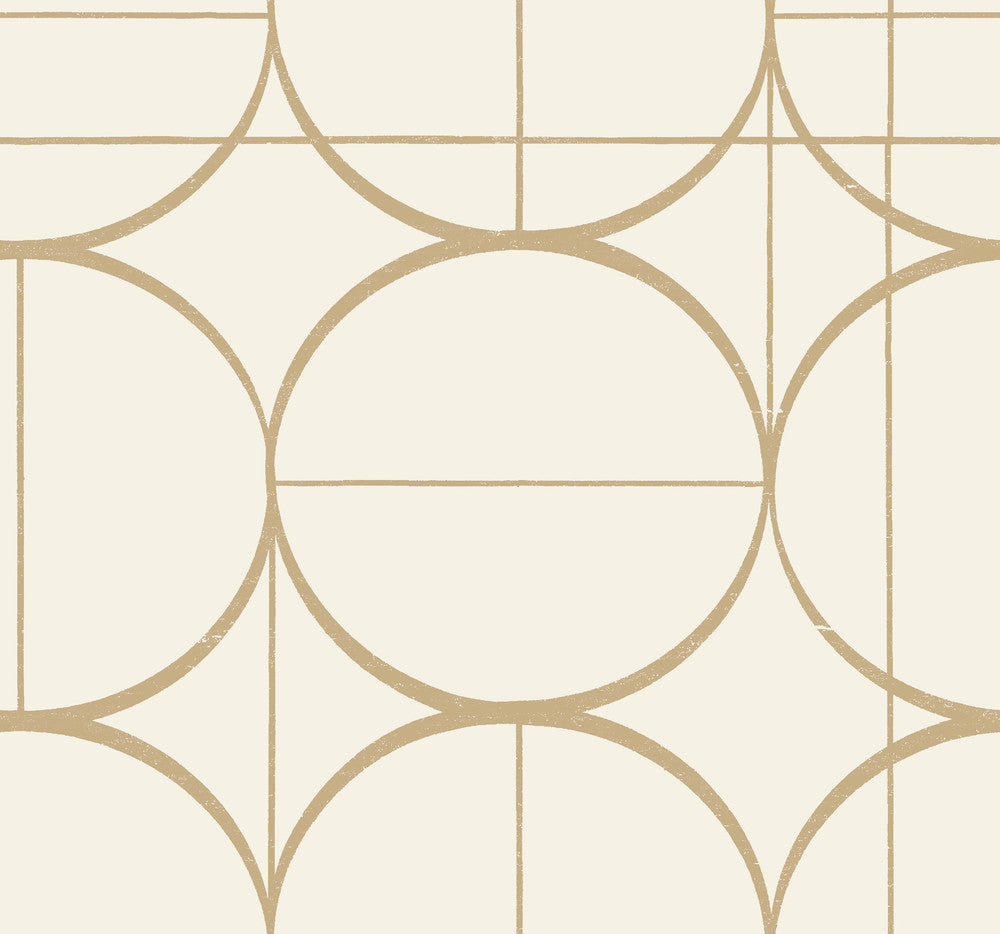 Sun Circles Cream & Gold Wallpaper by Antonina Vella Antonina Vella Modern Metals Second Edition Covers about 60.5 square feet 27-in by 26.9-ft long roll Unpasted 25.2 - Fabric Carolina -