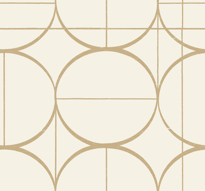 Sun Circles Cream & Gold Wallpaper by Antonina Vella Antonina Vella Modern Metals Second Edition Covers about 60.5 square feet 27-in by 26.9-ft long roll Unpasted 25.2 - Fabric Carolina -