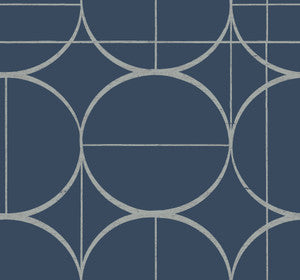 Sun Circles Blue & Silver Wallpaper by Antonina Vella