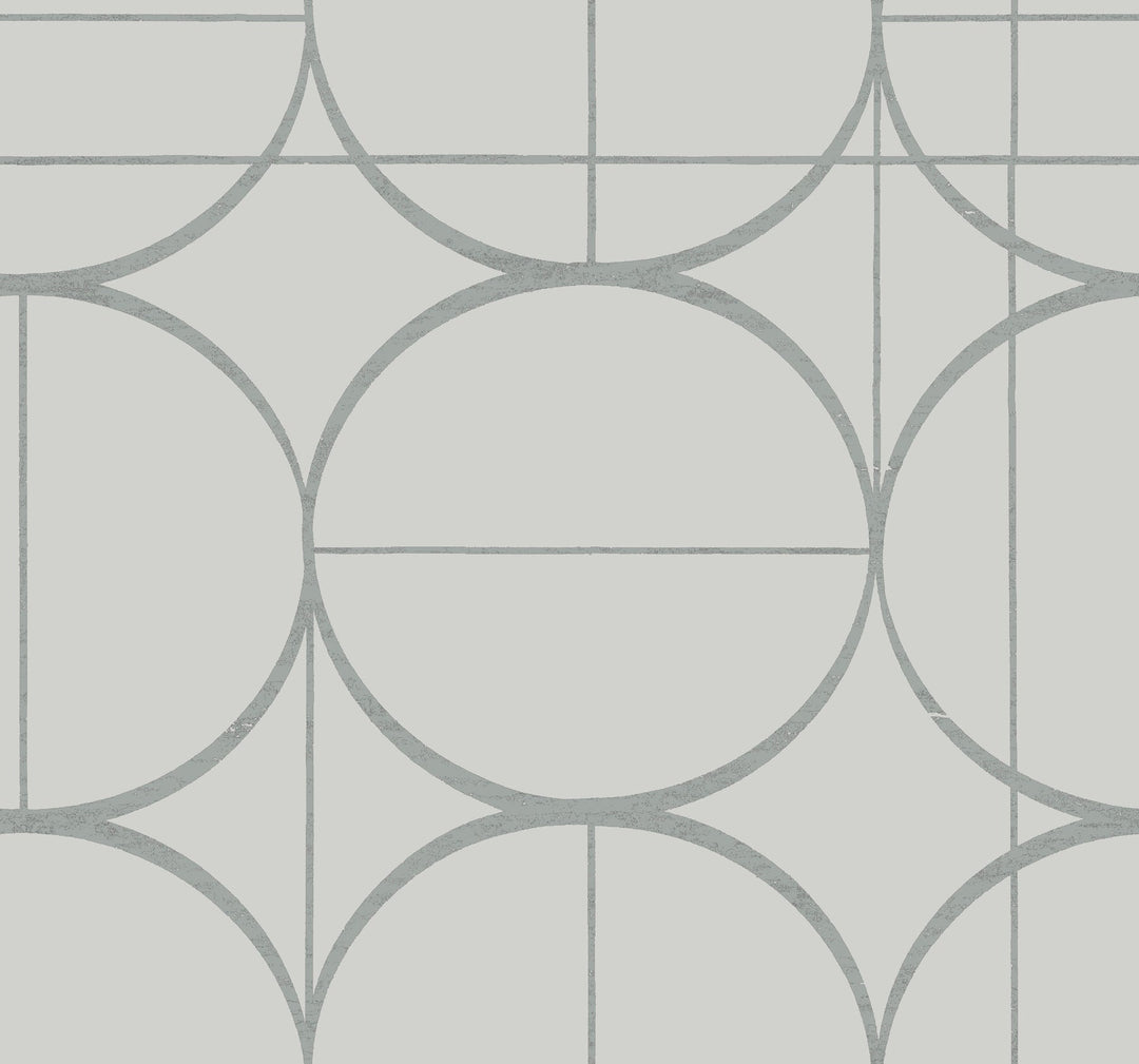Sun Circles Fog & Silver Wallpaper by Antonina Vella Designer