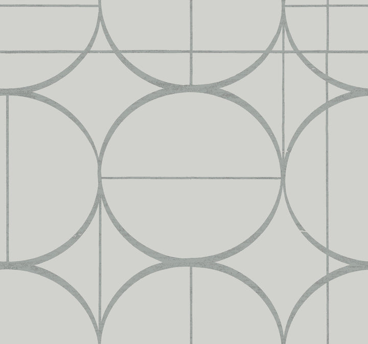 Sun Circles Fog & Silver Wallpaper by Antonina Vella Designer