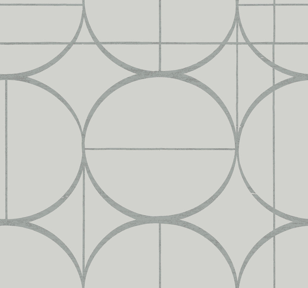 Sun Circles Fog & Silver Wallpaper by Antonina Vella Antonina Vella Modern Metals Second Edition Covers about 60.5 square feet 27-in by 26.9-ft long roll Unpasted 25.2 - Fabric Carolina -