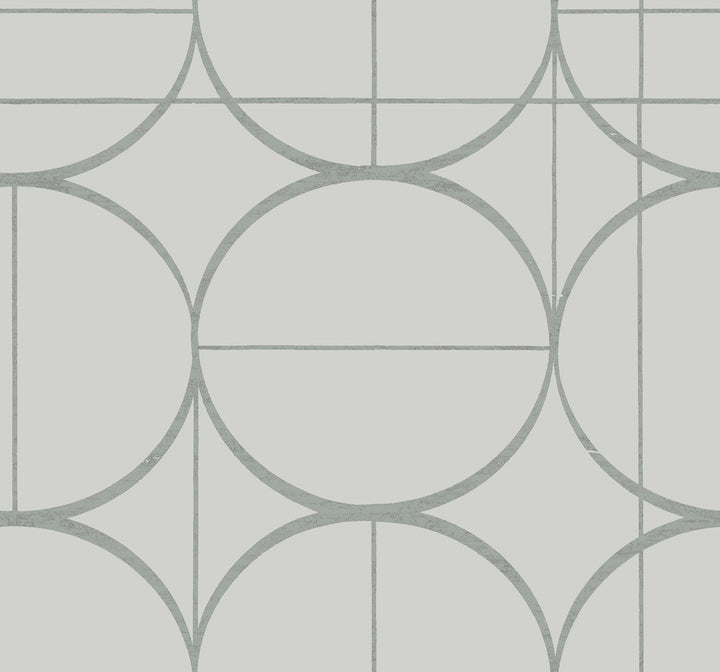 Sun Circles Fog & Silver Wallpaper by Antonina Vella Antonina Vella Modern Metals Second Edition Covers about 60.5 square feet 27-in by 26.9-ft long roll Unpasted 25.2 - Fabric Carolina -