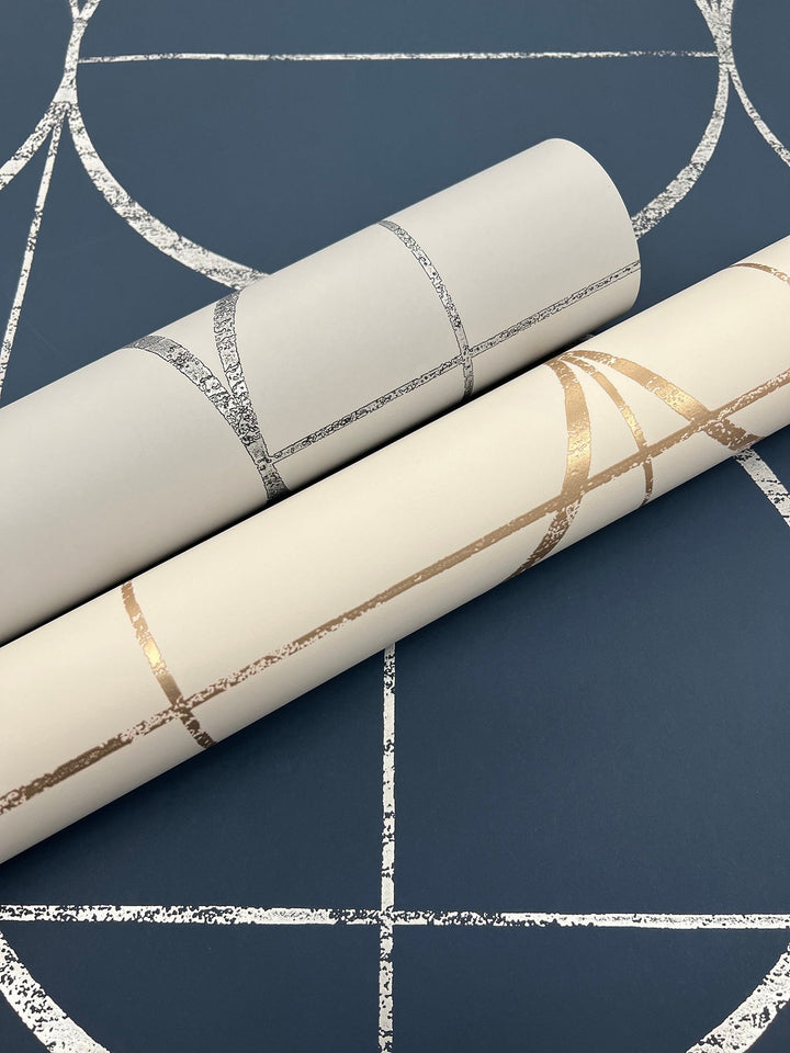 Sun Circles Fog & Silver Wallpaper by Antonina Vella Designer