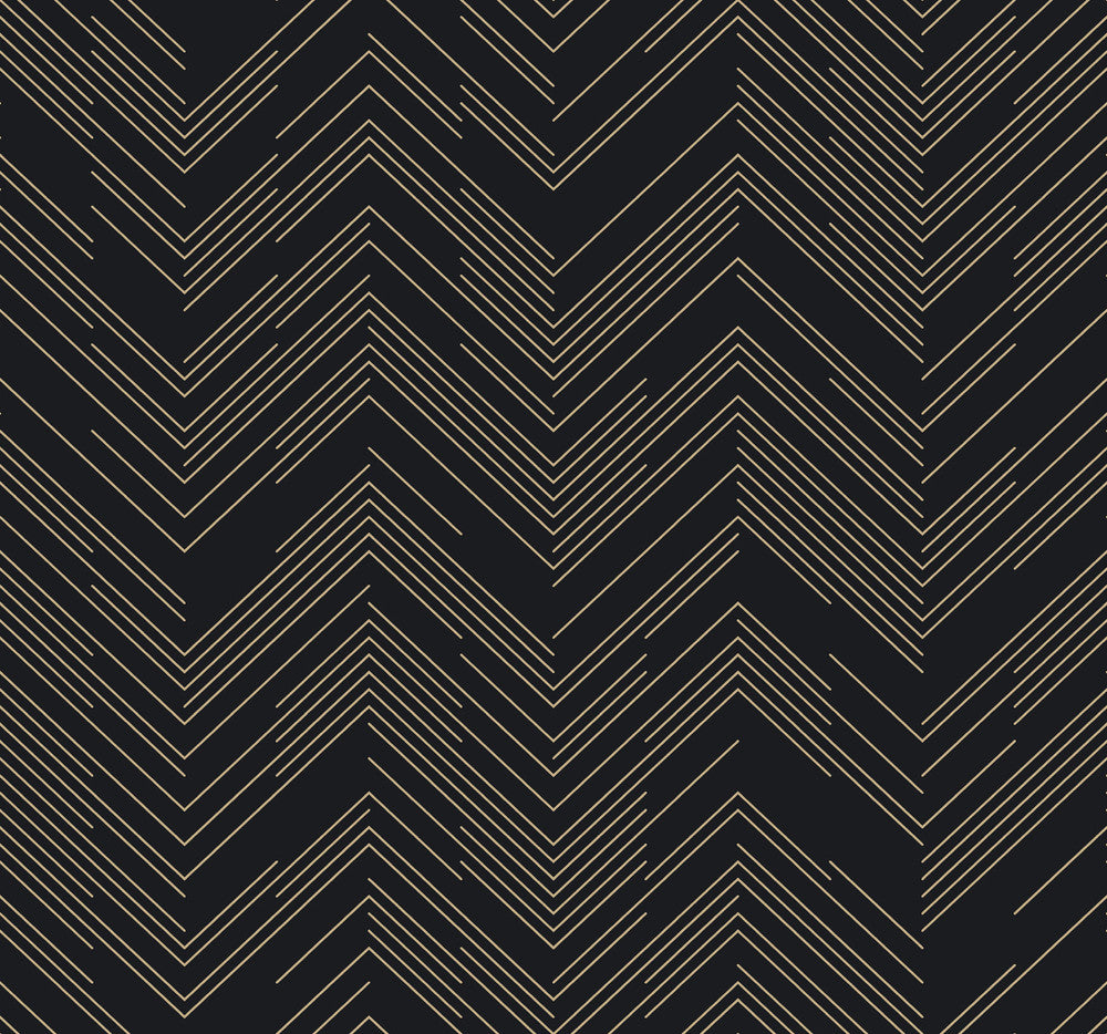 Polished Chevron Black & Gold Wallpaper by Antonina Vella Antonina Vella Modern Metals Second Edition Covers about 60.5 square feet 27-in by 26.9-ft long roll Unpasted 25.2 - Fabric Carolina -