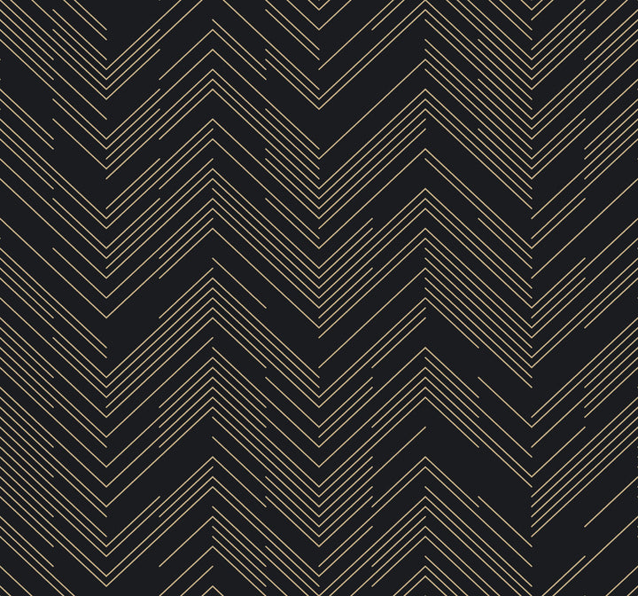 Polished Chevron Black & Gold Wallpaper by Antonina Vella Antonina Vella Modern Metals Second Edition Covers about 60.5 square feet 27-in by 26.9-ft long roll Unpasted 25.2 - Fabric Carolina -