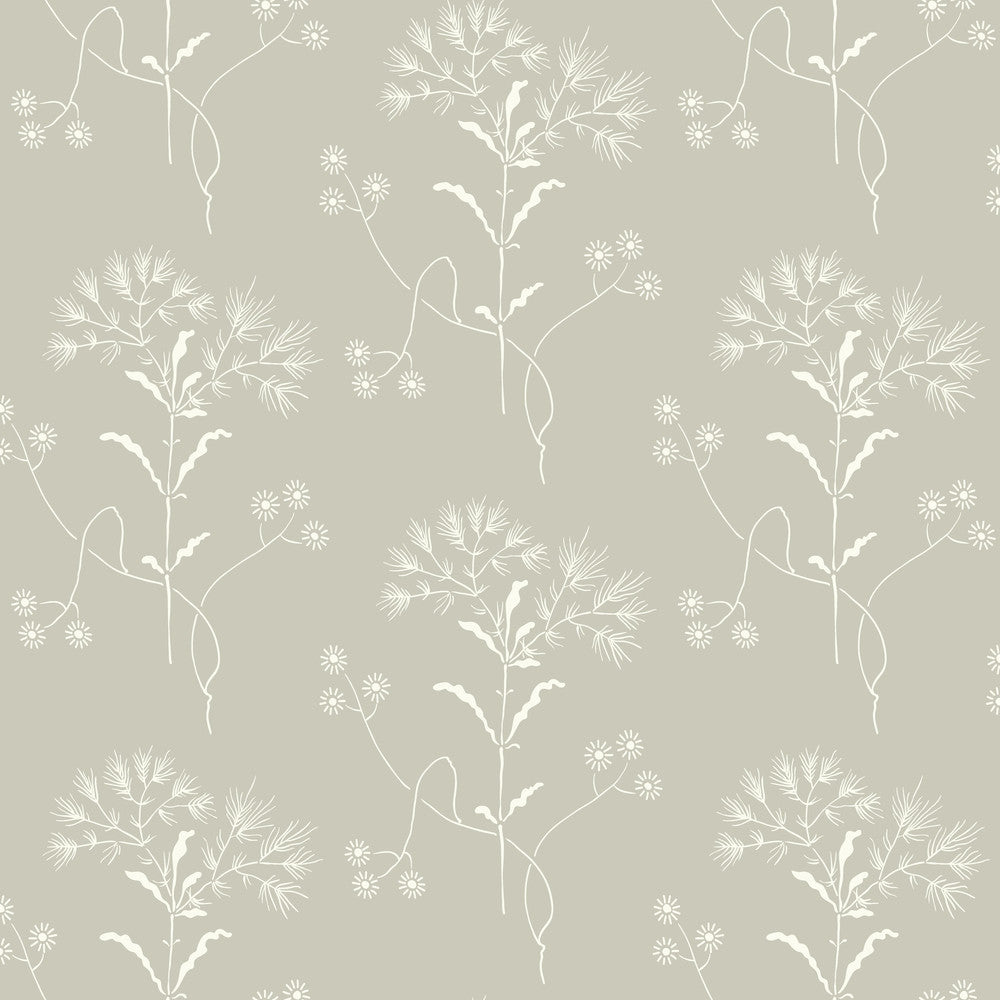 Cupola Wildflower Light Grey & White Wallpaper by Magnolia Home Magnolia Home Vol. II Covers about 56.4 square feet 20.5-in by 33-ft long roll Prepasted 10.25 - Fabric Carolina -