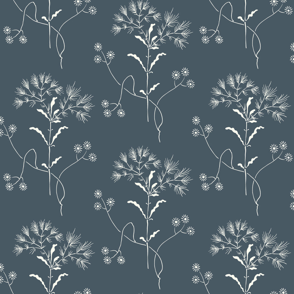 On Navy White & Navy Wallpaper by Magnolia Home Magnolia Home Vol. II Covers about 56.4 square feet 20.5-in by 33-ft long roll Prepasted 10.25 - Fabric Carolina -