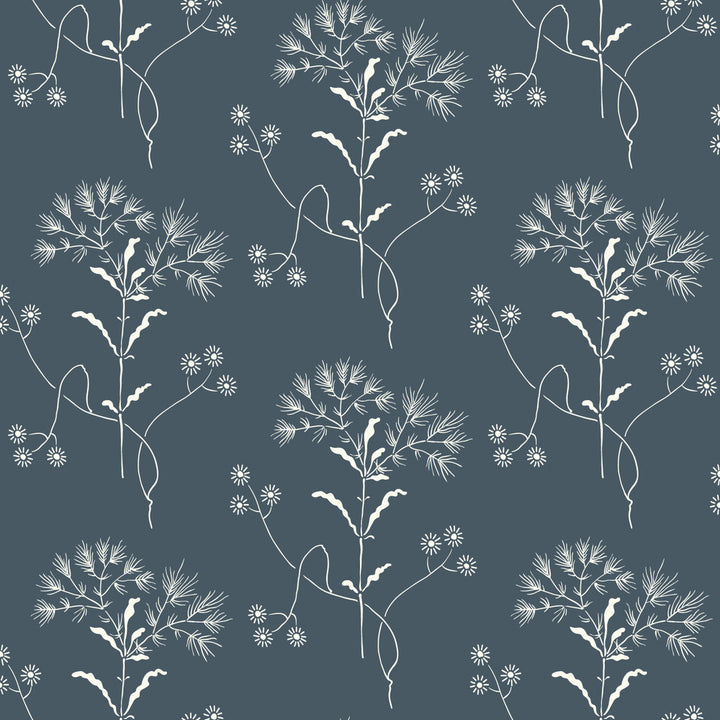 On Navy White & Navy Wallpaper by Magnolia Home Magnolia Home Vol. II Covers about 56.4 square feet 20.5-in by 33-ft long roll Prepasted 10.25 - Fabric Carolina -
