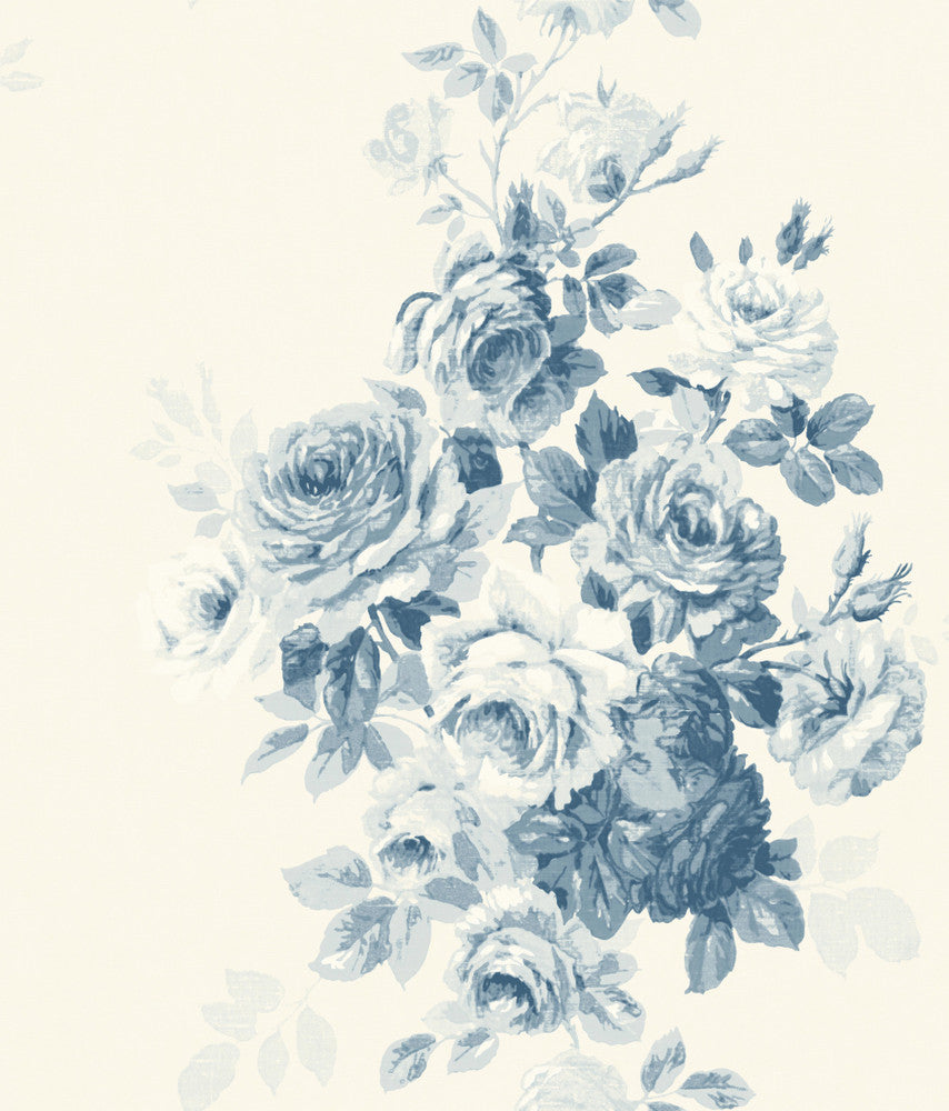 Tea Rose Blue Wallpaper by Magnolia Home Magnolia Home Vol. II Covers about 56.4 square feet 20.5-in by 33-ft long roll Prepasted 24 - Fabric Carolina -