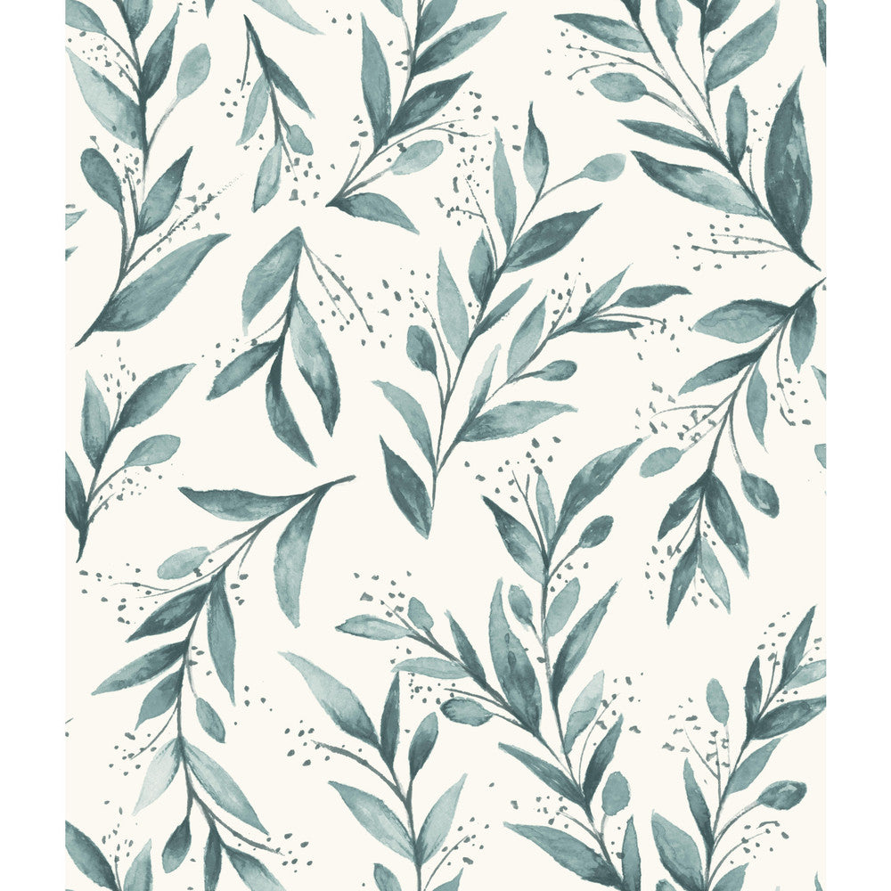 Weekends Olive Branch Teal Wallpaper by Magnolia Home Magnolia Home Vol. II Covers about 56.4 square feet 20.5-in by 33-ft long roll Prepasted 24 - Fabric Carolina -