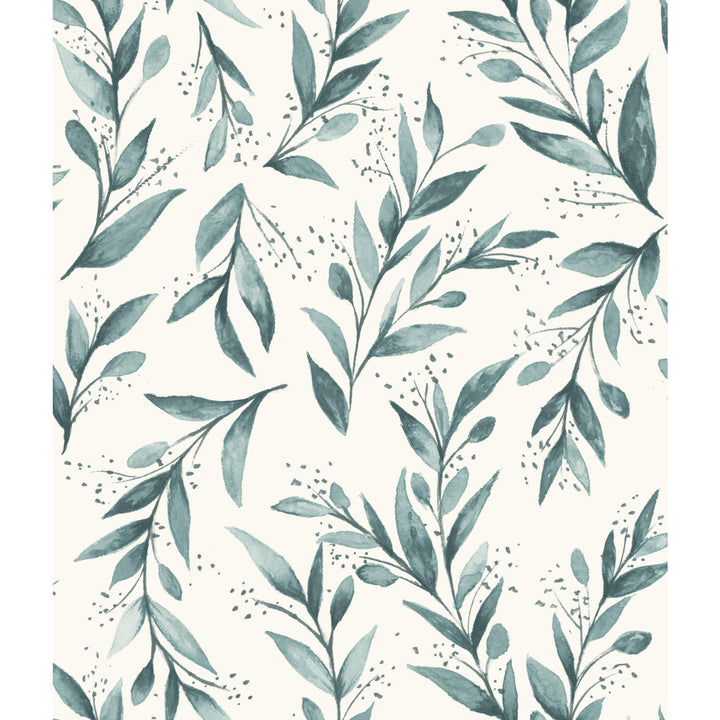 Weekends Olive Branch Teal Wallpaper by Magnolia Home Magnolia Home Vol. II Covers about 56.4 square feet 20.5-in by 33-ft long roll Prepasted 24 - Fabric Carolina -