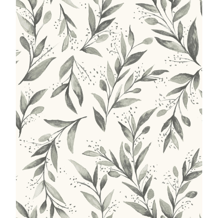 Olive Branch Charcoal Wallpaper by Magnolia Home Magnolia Home Vol. II Covers about 56.4 square feet 20.5-in by 33-ft long roll Prepasted 24 - Fabric Carolina -