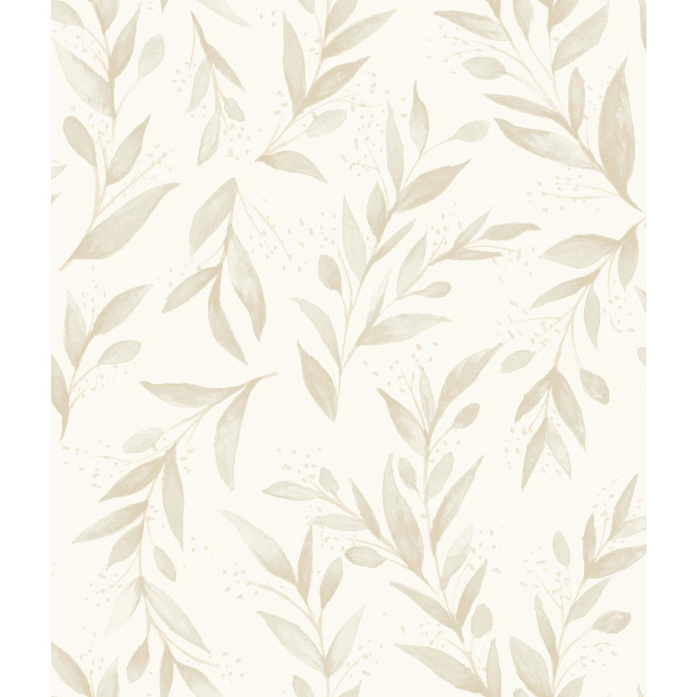 Olive Branch Beige Wallpaper by Magnolia Home Magnolia Home Vol. II Covers about 56.4 square feet 20.5-in by 33-ft long roll Prepasted 24 - Fabric Carolina -
