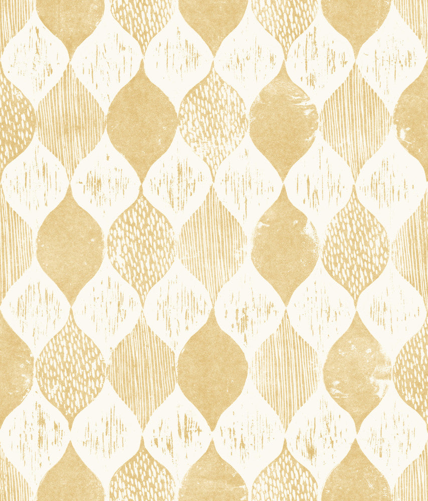 Woodblock Yellow Wallpaper by Magnolia Home Magnolia Home Vol. II Covers about 56.4 square feet 20.5-in by 33-ft long roll Prepasted 24 - Fabric Carolina -
