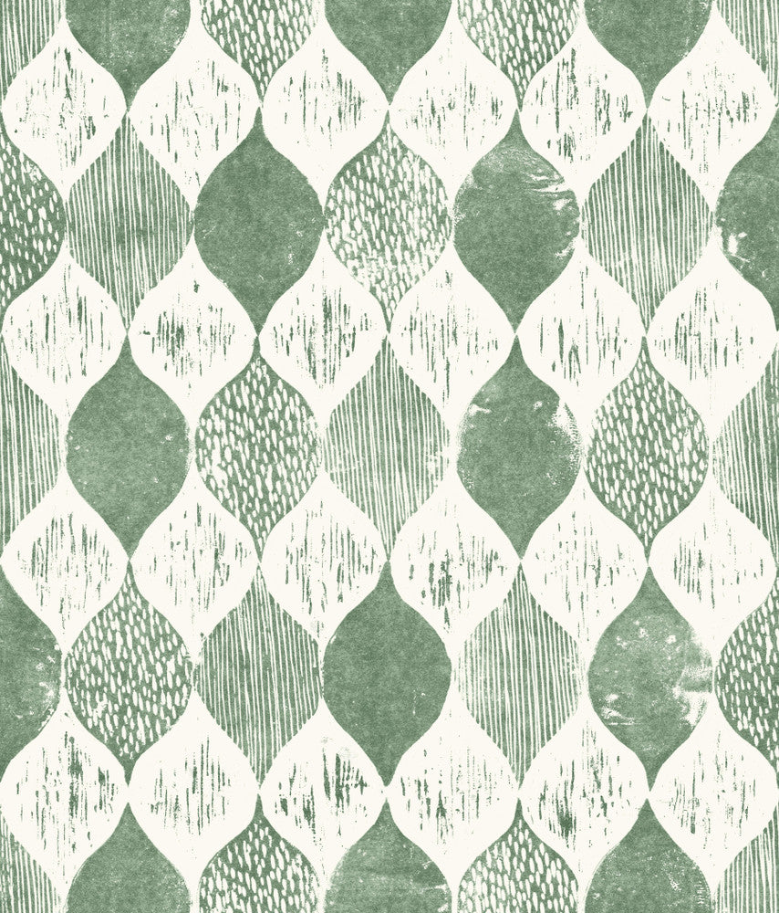 Woodblock Print Forest Green Wallpaper by Magnolia Home Magnolia Home Vol. II Covers about 56.4 square feet 20.5-in by 33-ft long roll Prepasted 24 - Fabric Carolina -