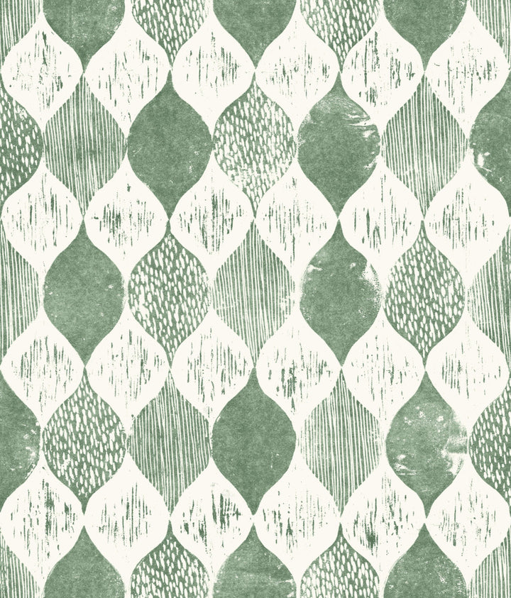 Woodblock Print Forest Green Wallpaper by Magnolia Home Magnolia Home Vol. II Covers about 56.4 square feet 20.5-in by 33-ft long roll Prepasted 24 - Fabric Carolina -