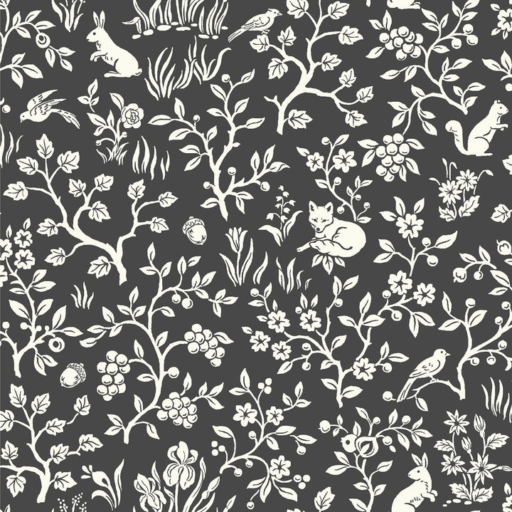 Fox & Fare Black Wallpaper by Magnolia Home Magnolia Home Vol. II Covers about 56.4 square feet 20.5-in by 33-ft long roll Prepasted 20.5 - Fabric Carolina -