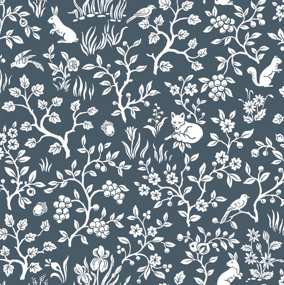 Fox & Hare Navy Wallpaper by Magnolia Home Magnolia Home Vol. II Covers about 56.4 square feet 20.5-in by 33-ft long roll Prepasted 20.5 - Fabric Carolina -