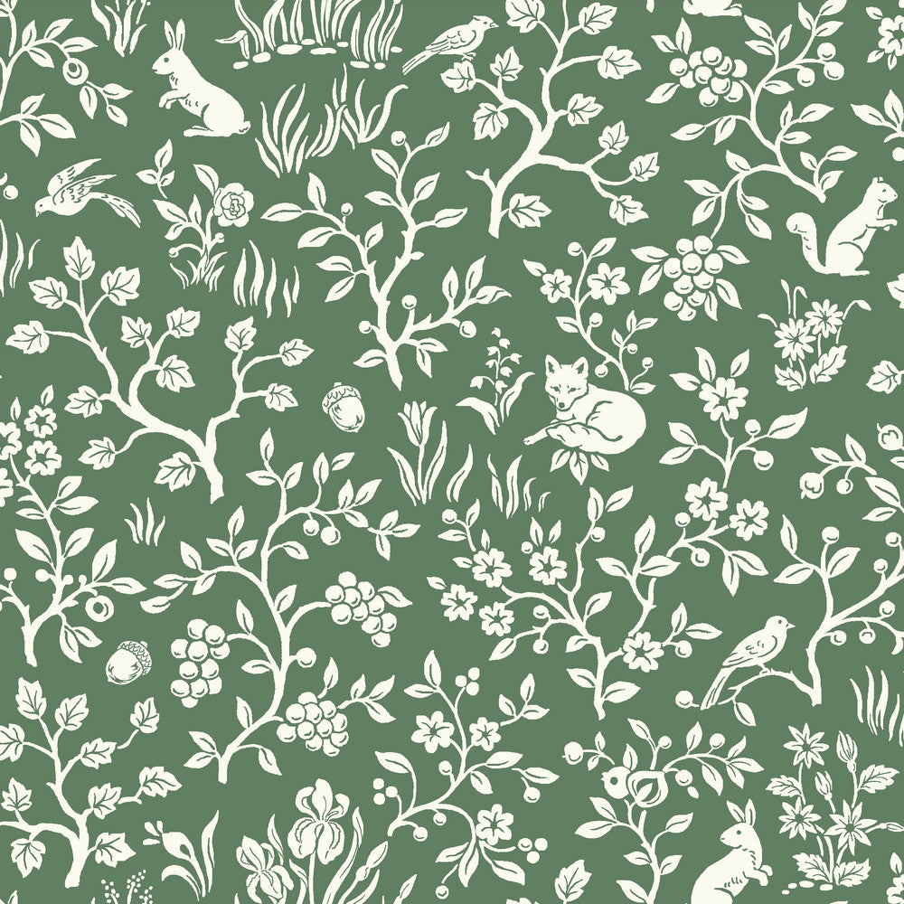 Fox & Hare Forest Green Wallpaper by Magnolia Home Magnolia Home Vol. II Covers about 56.4 square feet 20.5-in by 33-ft long roll Prepasted 20.5 - Fabric Carolina -