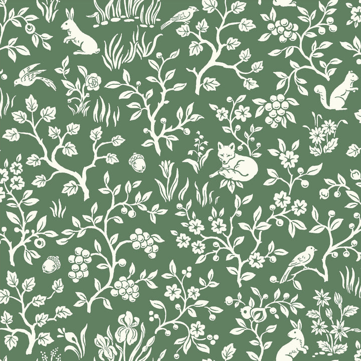 Fox & Hare Forest Green Wallpaper by Magnolia Home Magnolia Home Vol. II Covers about 56.4 square feet 20.5-in by 33-ft long roll Prepasted 20.5 - Fabric Carolina -