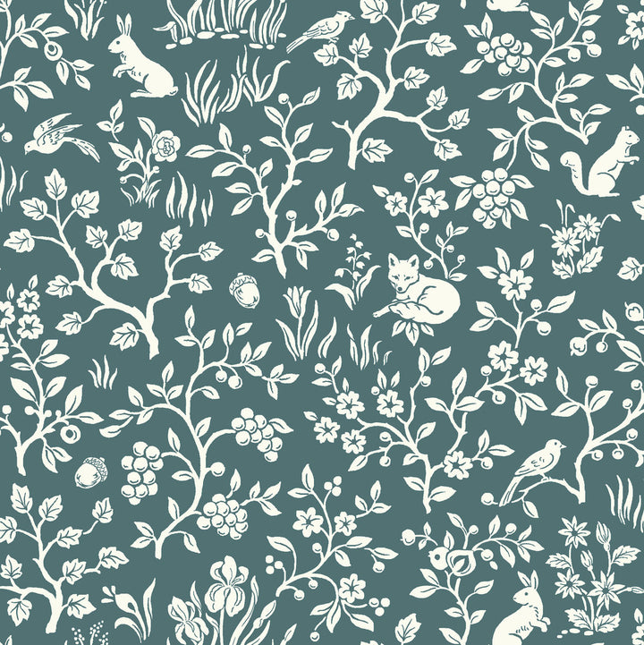 Weekends Fox & Hare Teal Wallpaper by Magnolia Home Magnolia Home Vol. II Covers about 56.4 square feet 20.5-in by 33-ft long roll Prepasted 20.5 - Fabric Carolina -