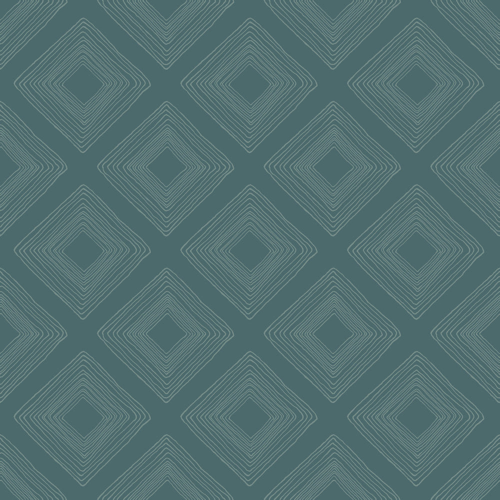 Weekends Diamond Sketch Teal Wallpaper by Magnolia Home Magnolia Home Vol. II Covers about 56.4 square feet 20.5-in by 33-ft long roll Prepasted 6.88 - Fabric Carolina -