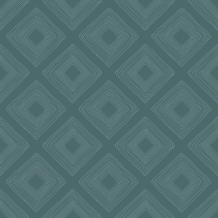 Weekends Diamond Sketch Teal Wallpaper by Magnolia Home Magnolia Home Vol. II Covers about 56.4 square feet 20.5-in by 33-ft long roll Prepasted 6.88 - Fabric Carolina -