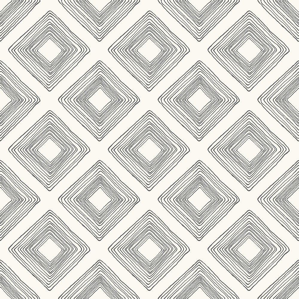 Diamond Sketch Black & White Wallpaper by Magnolia Home Magnolia Home Vol. II Covers about 56.4 square feet 20.5-in by 33-ft long roll Prepasted 6.88 - Fabric Carolina -