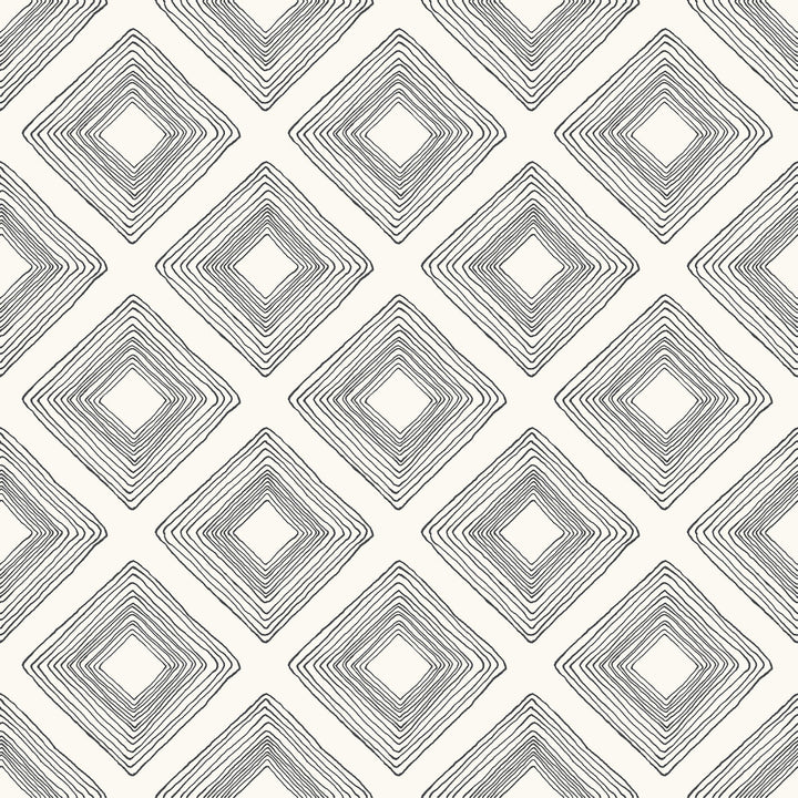 Diamond Sketch Black & White Wallpaper by Magnolia Home Magnolia Home Vol. II Covers about 56.4 square feet 20.5-in by 33-ft long roll Prepasted 6.88 - Fabric Carolina -