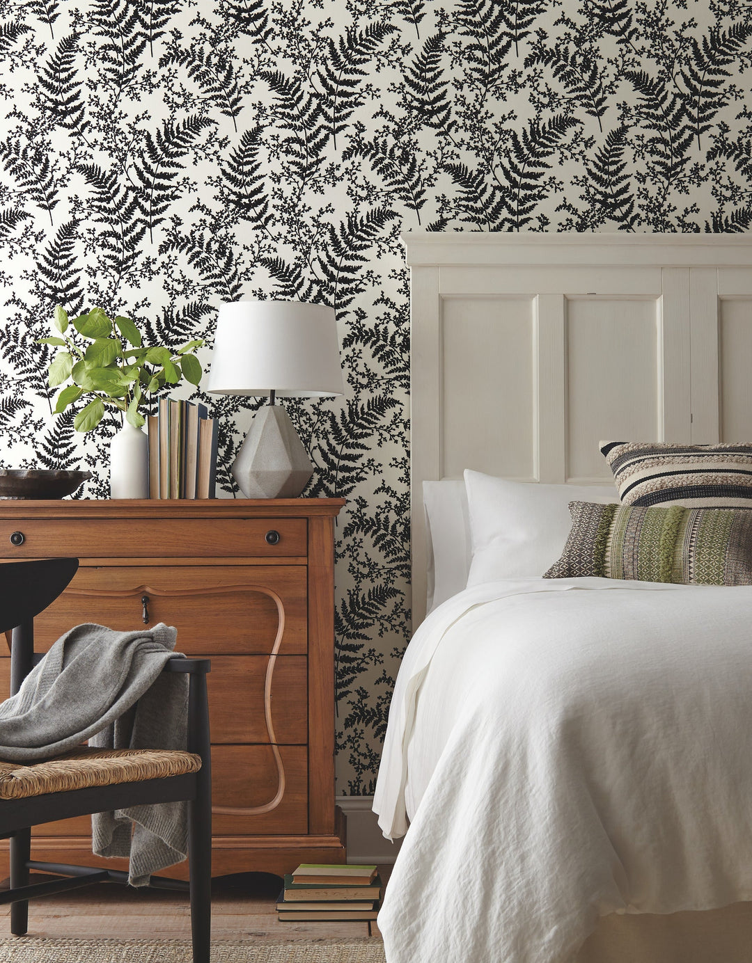 Forest Fern Flock Black Wallpaper by Magnolia Home Designer