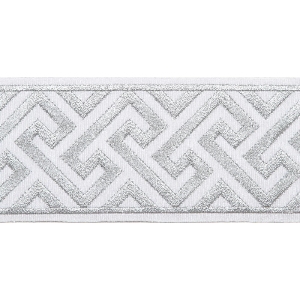 Melrose Emb Tape Silver by Magnolia Trim - 51% Fibranne, 14% Poly, 29% Metallic China Horizontal: and Vertical: 3.5 - Fabric Carolina -