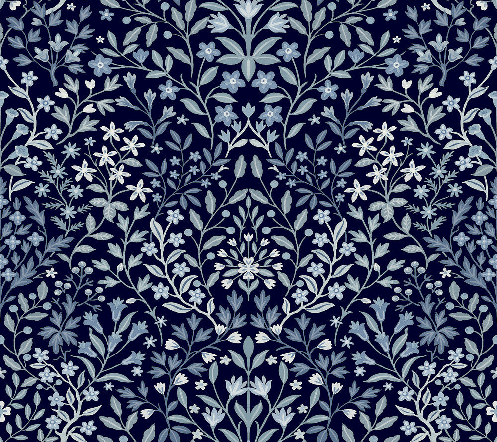 Garden Blue Terrace Wallpaper by Magnolia Home Magnolia Home 4 Covers about 60.8 square feet 27-in by 27-ft long roll Prepasted 24 - Fabric Carolina -