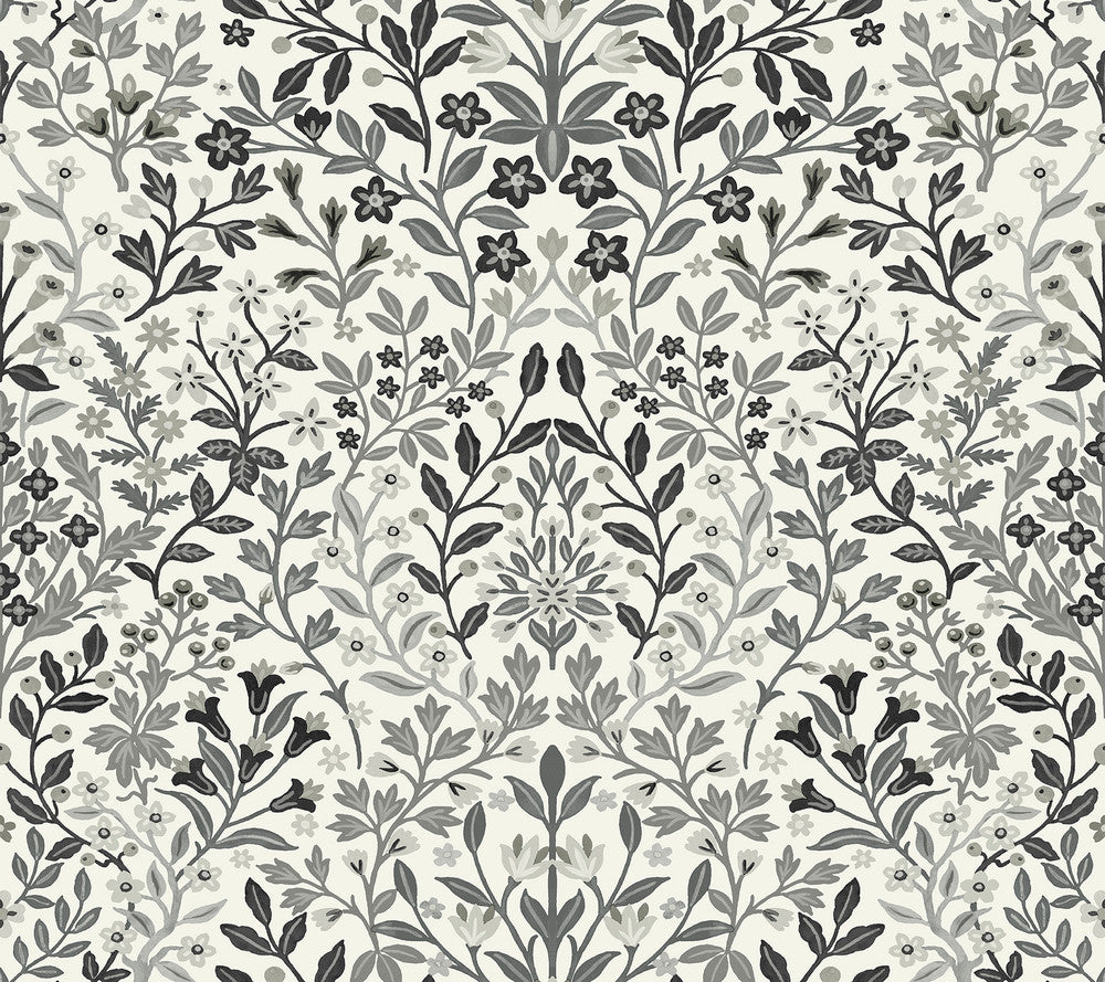 Garden White & Black Terrace Wallpaper by Magnolia Home Magnolia Home 4 Covers about 60.8 square feet 27-in by 27-ft long roll Prepasted 24 - Fabric Carolina -