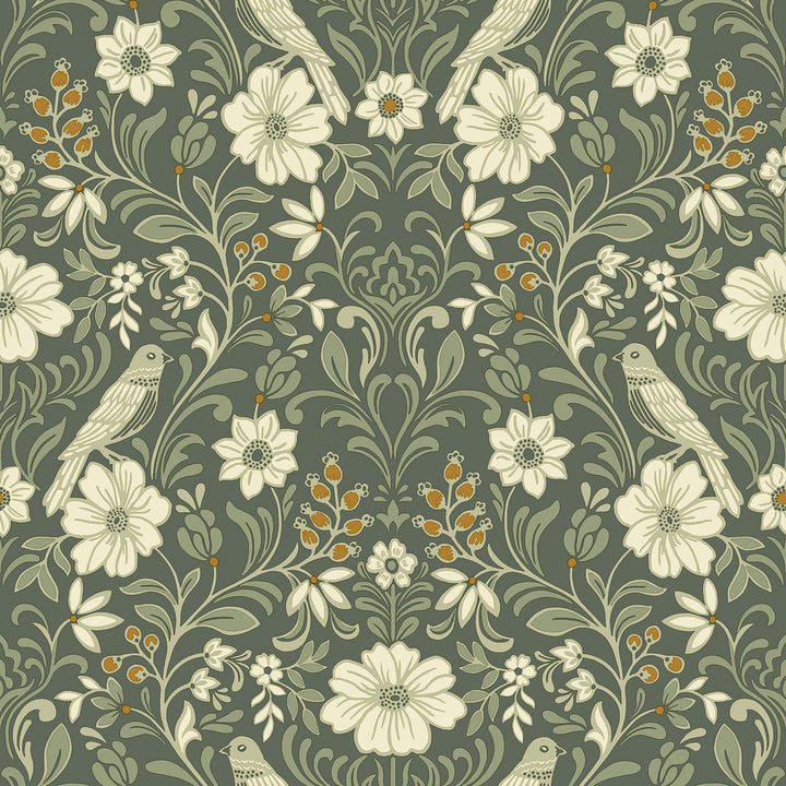 Colette Olive Wallpaper by Magnolia Home Magnolia Home 4 Covers about 56.4 square feet 20.5-in by 33-ft long roll Prepasted 20.5 - Fabric Carolina -