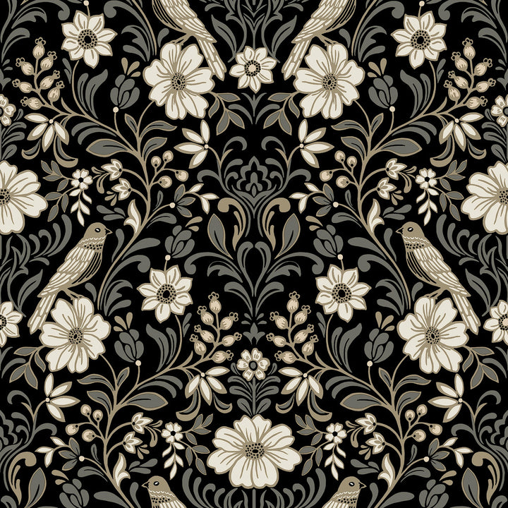 Colette Black Wallpaper by Magnolia Home Magnolia Home 4 Covers about 56.4 square feet 20.5-in by 33-ft long roll Prepasted 20.5 - Fabric Carolina -