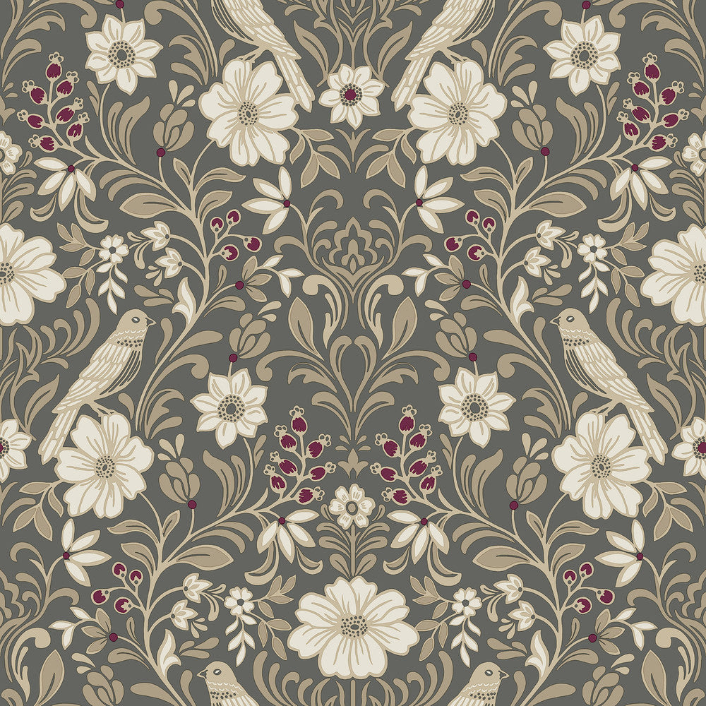 Colette Charcoal Wallpaper by Magnolia Home Magnolia Home 4 Covers about 56.4 square feet 20.5-in by 33-ft long roll Prepasted 20.5 - Fabric Carolina -
