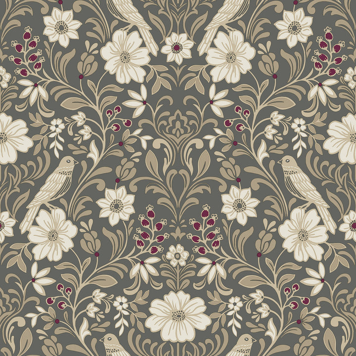 Colette Charcoal Wallpaper by Magnolia Home Magnolia Home 4 Covers about 56.4 square feet 20.5-in by 33-ft long roll Prepasted 20.5 - Fabric Carolina -